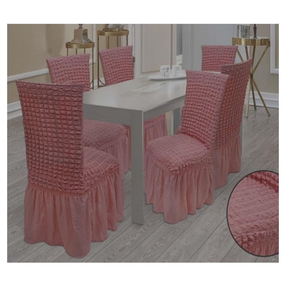 Heytgah Sandalye Kılıfı Likralı Bürümcük Etekli Lastikli Yıkanabilir Sandalye Örtüsü 6 Adet Burumcuk Pembe - 45 x 45 x 60 cm Koltuk & Kanepe Örtüsü Fiyatı