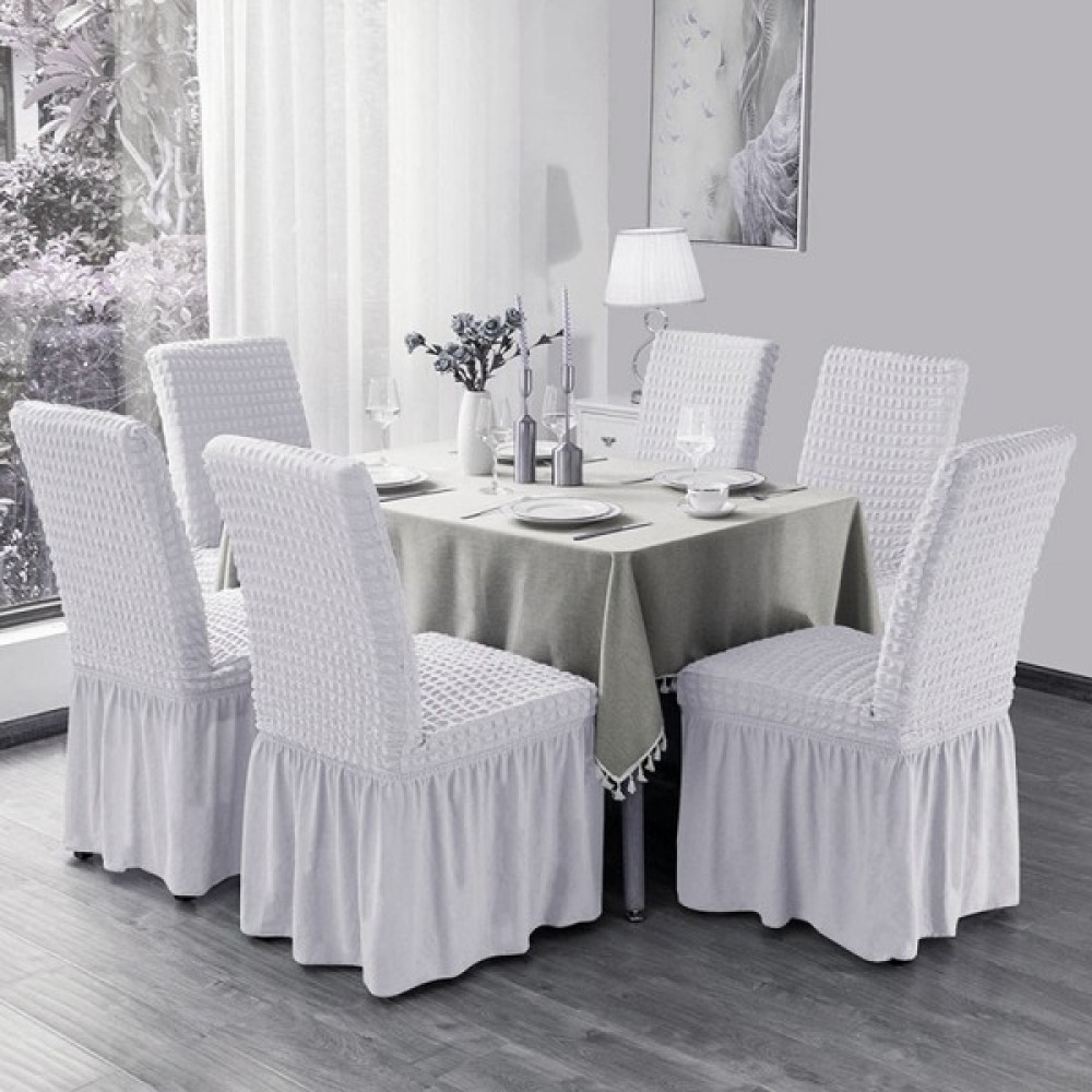 Heytgah Sandalye Kılıfı Likralı Bürümcük Etekli Lastikli Yıkanabilir Sandalye Örtüsü 6ADET Burumcuk Beyaz - 45 x 45 x 60 cm Koltuk & Kanepe Örtüsü Fiyatı
