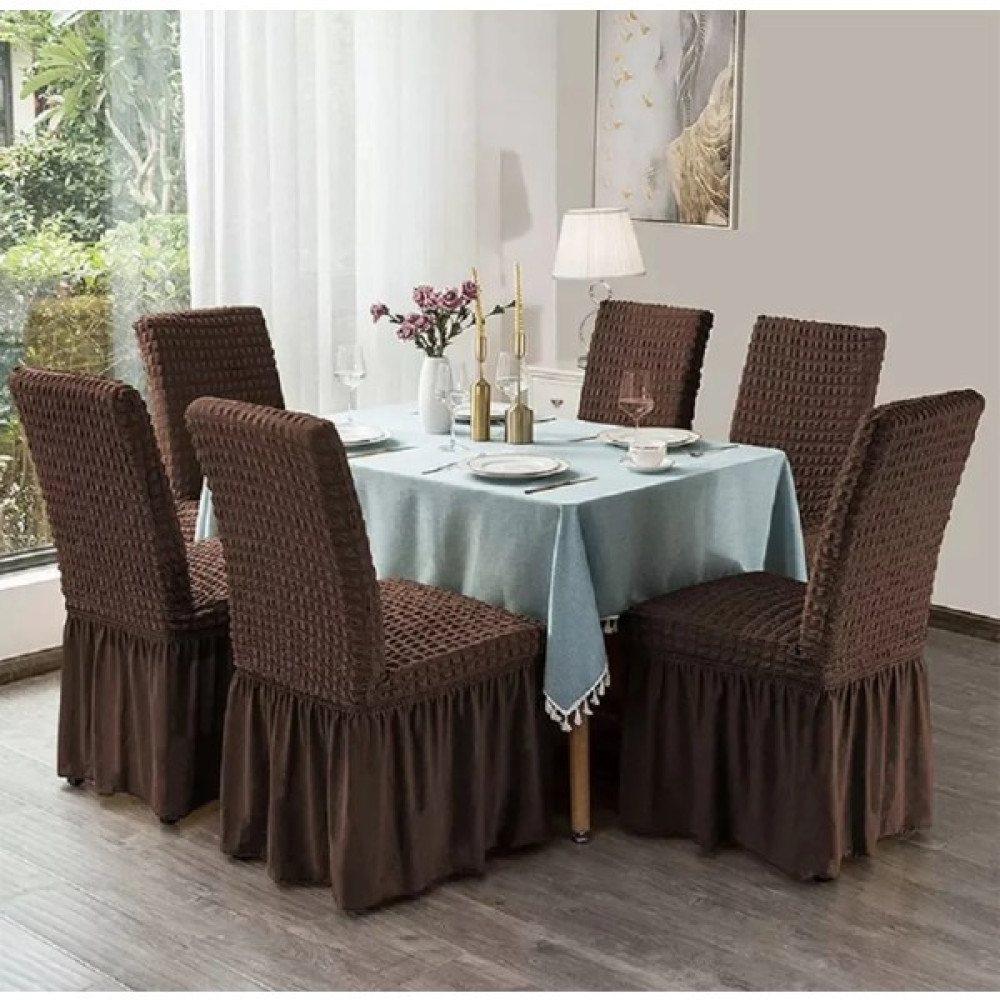 Heytgah Sandalye Kılıfı Likralı Bürümcük Etekli Lastikli Yıkanabilir Sandalye Örtüsü 6ADET Burumcuk K.kahve - 45 x 45 x 60 cm - Koyu Kahverengi Koltuk & Kanepe Örtüsü Fiyatı