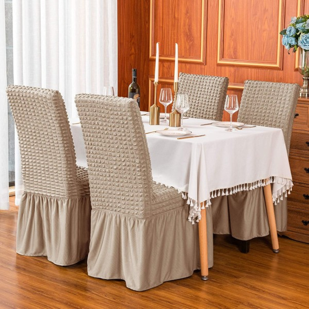 Heytgah Sandalye Kılıfı Likralı Bürümcük Etekli Lastikli Yıkanabilir Sandalye Örtüsü 6ADET Burumcuk Taş Renk - 45 x 45 x 60 cm - Taş Rengi Koltuk & Kanepe Örtüsü Fiyatı