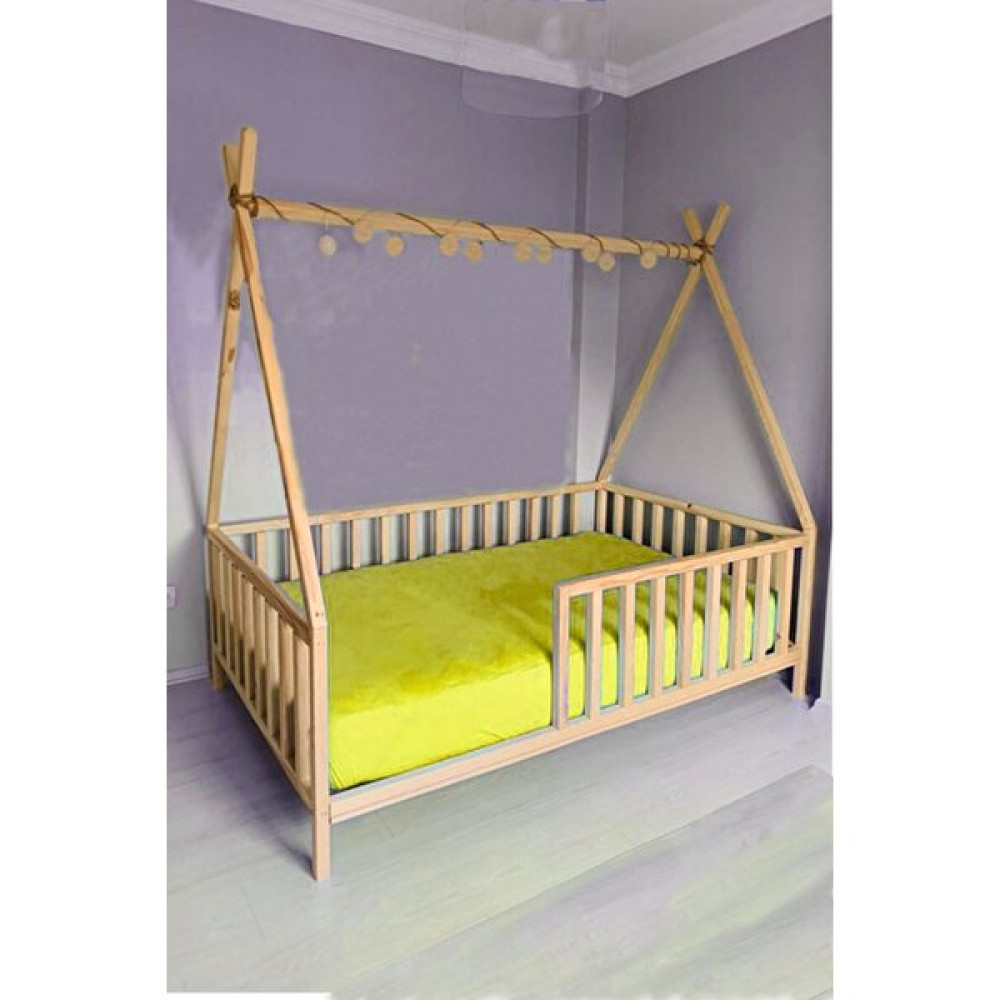 Hft Home Çatılı Unisex Montessori Bebek ve Çocuk Karyolası Doğal Ahşap Yatak - 90 x 190 cm Karyola Fiyatı