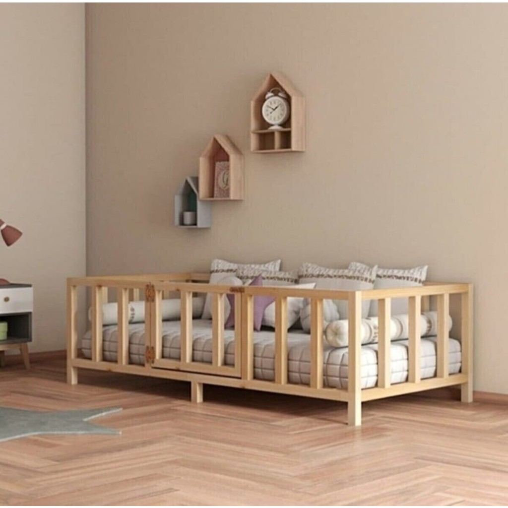 Hft Home Kapılı Unisex Montessori Bebek ve Çocuk Karyolası Doğal Ahşap Yatak - 60 x 120 cm SSD / Solid State Drive Fiyatı