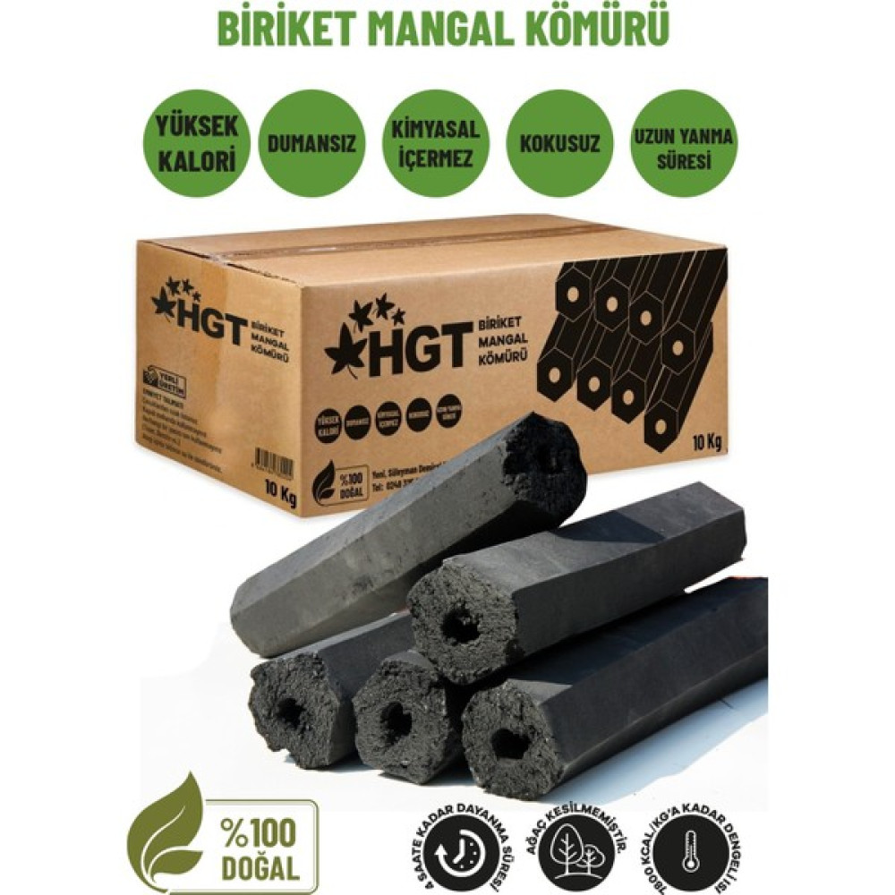 Hgt B Sınıf Briket Mangal Kömür Doğal Kimyasal Sız Presle Üretilmiş Dumansız Kokusuz Yüksek Isılı 10 kg - Siyah - 1 Adet Mangal & Barbekü Malzemeleri Fiyatı