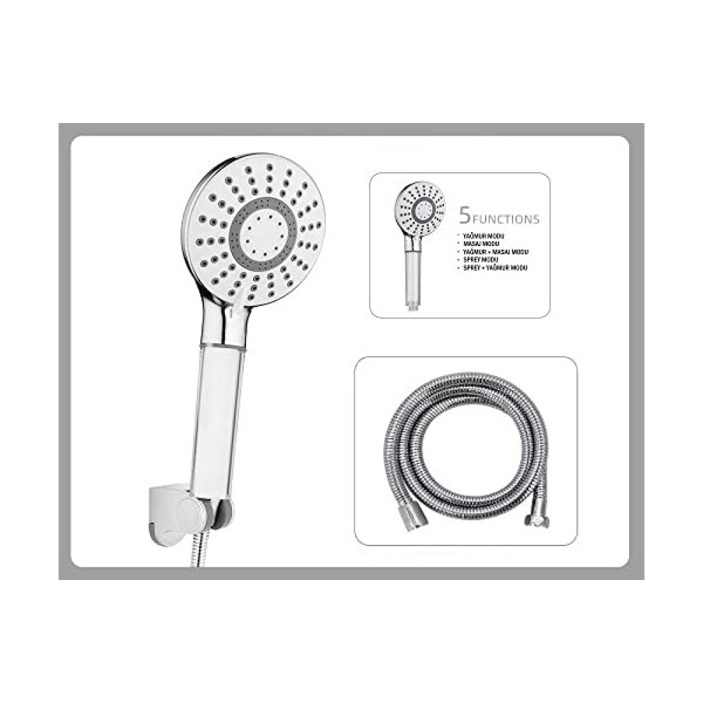 Hgtec Rainy Lüks Duş Seti - 5 Fonksiyonlu Masaj Duş Başlığı + 150CM Ekstra Uzun Çift Kenetli Duş Spirali Hortumu + Duş Başlığı Mafsal Askısı Duş Başlığı Fiyatı