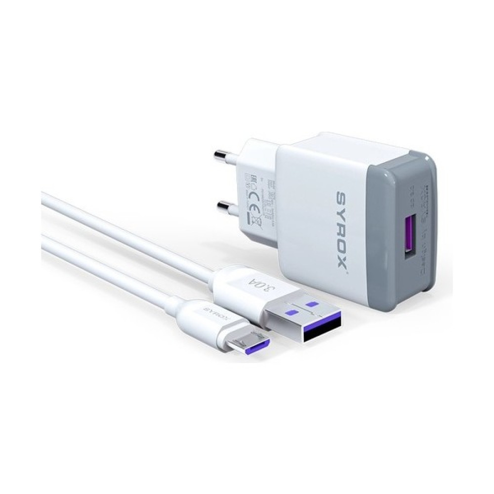 Hhm_ Samsung Galaxy J5 Prime Uyumlu Mikro USB Girişli 3.0 Amper Adaptör+Kablo Şarj Aleti -Q30 - Beyaz Oto Boyaları Fiyatı