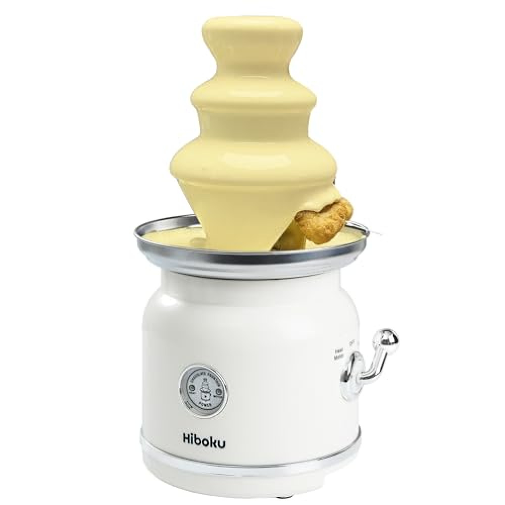 Hiboku Niftyhome Chocolate Fondue Fountain Machine Stainless Steel 3 Tiers Electric Mini Dipping Melting Warmer Cheese, Butter, Choco for Home, Parties, Festivals, 17oz, White