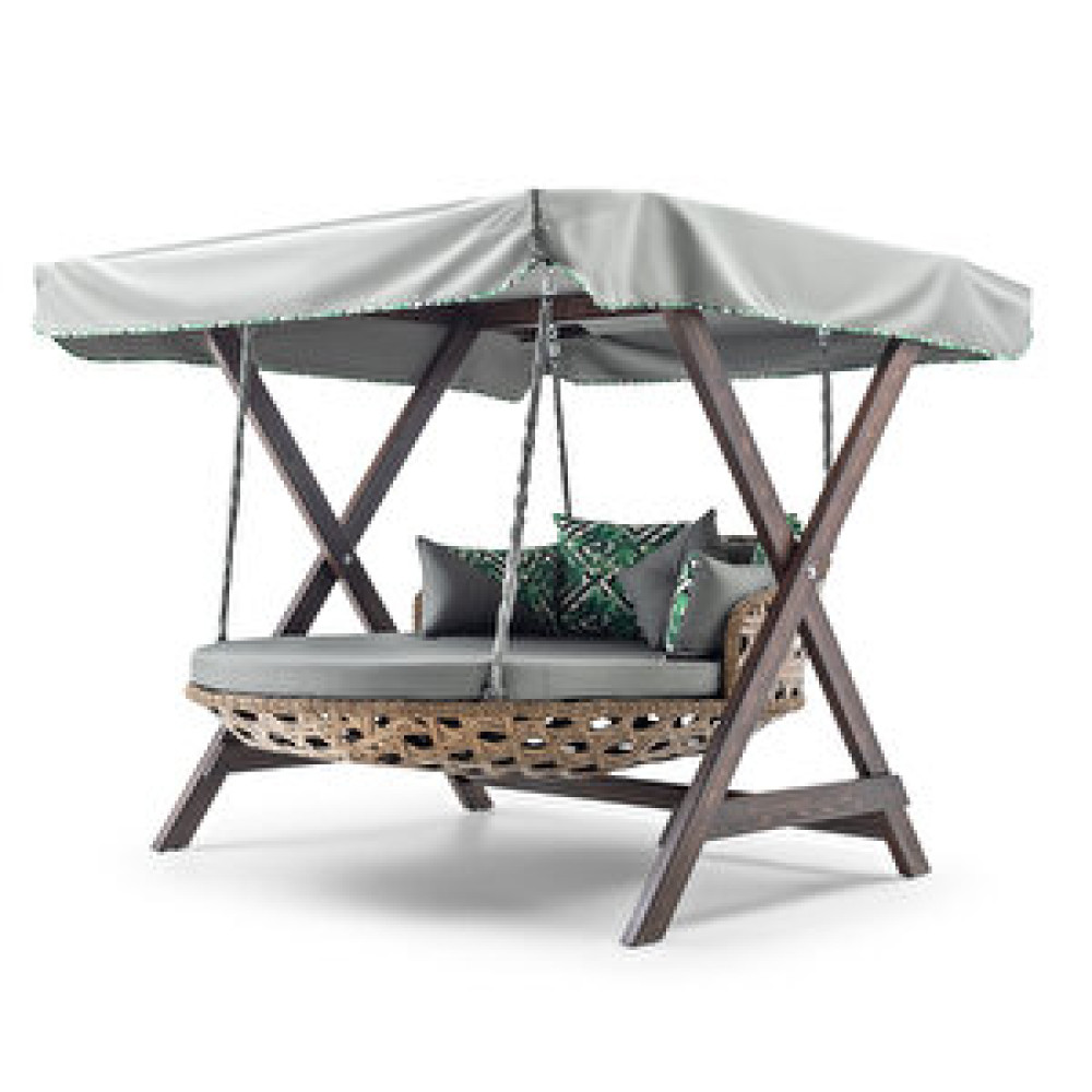 HİER Dominik Swing Ahşap Rattan Salıncak Dış Mekan Bahçe Balkon Ve Teras Salıncağı Gri Bahçe Salıncağı Fiyatı