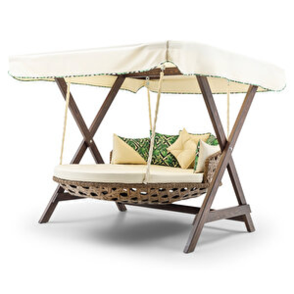 HİER Dominik Swing Ahşap Rattan Salıncak Dış Mekan Bahçe Balkon Ve Teras Salıncağı Krem Bahçe Salıncağı Fiyatı