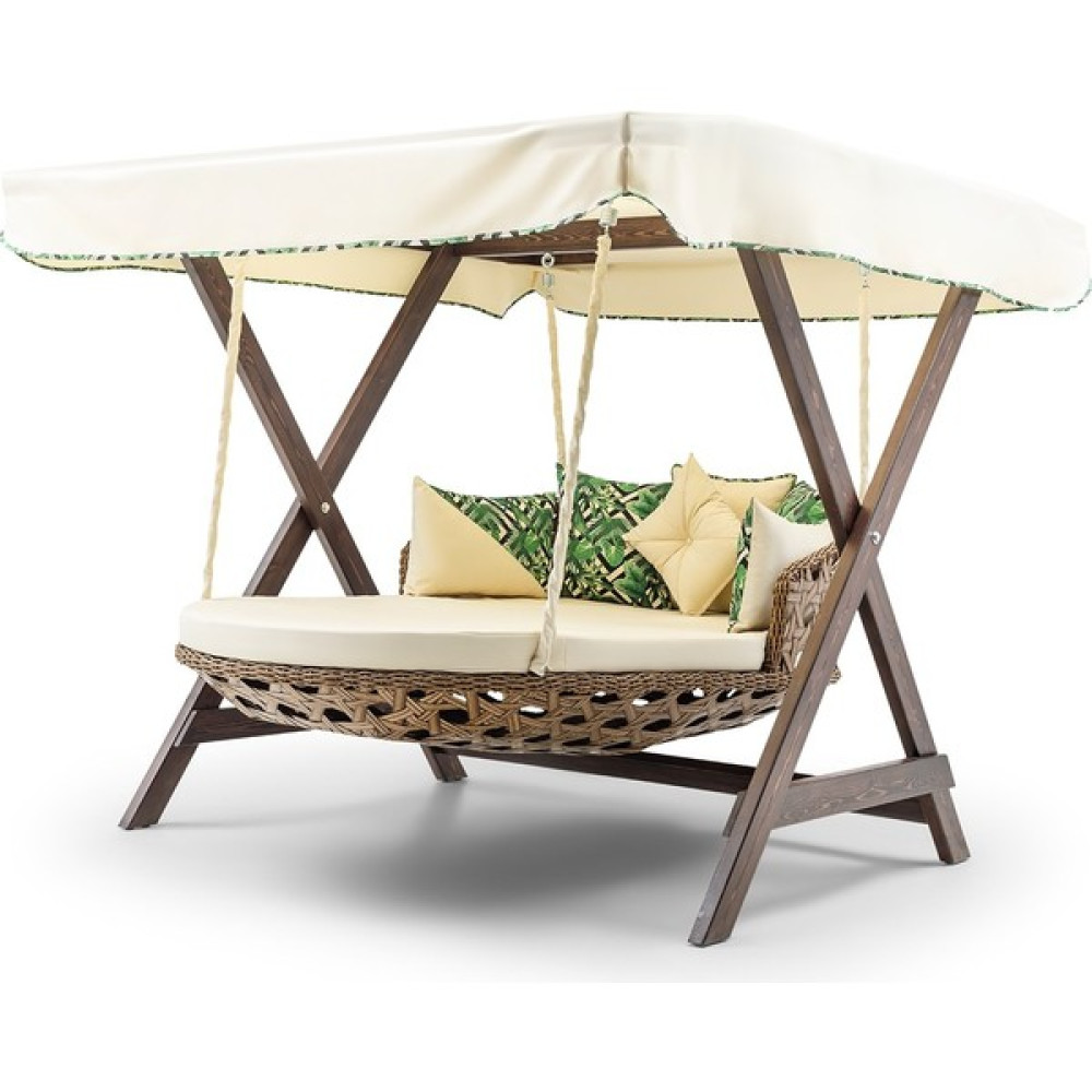 Hier Dominik Swing Ahşap Rattan Salıncak Dış Mekan Bahçe Balkon ve Teras Salıncağı Krem - Kahverengi Bahçe Salıncağı Fiyatı