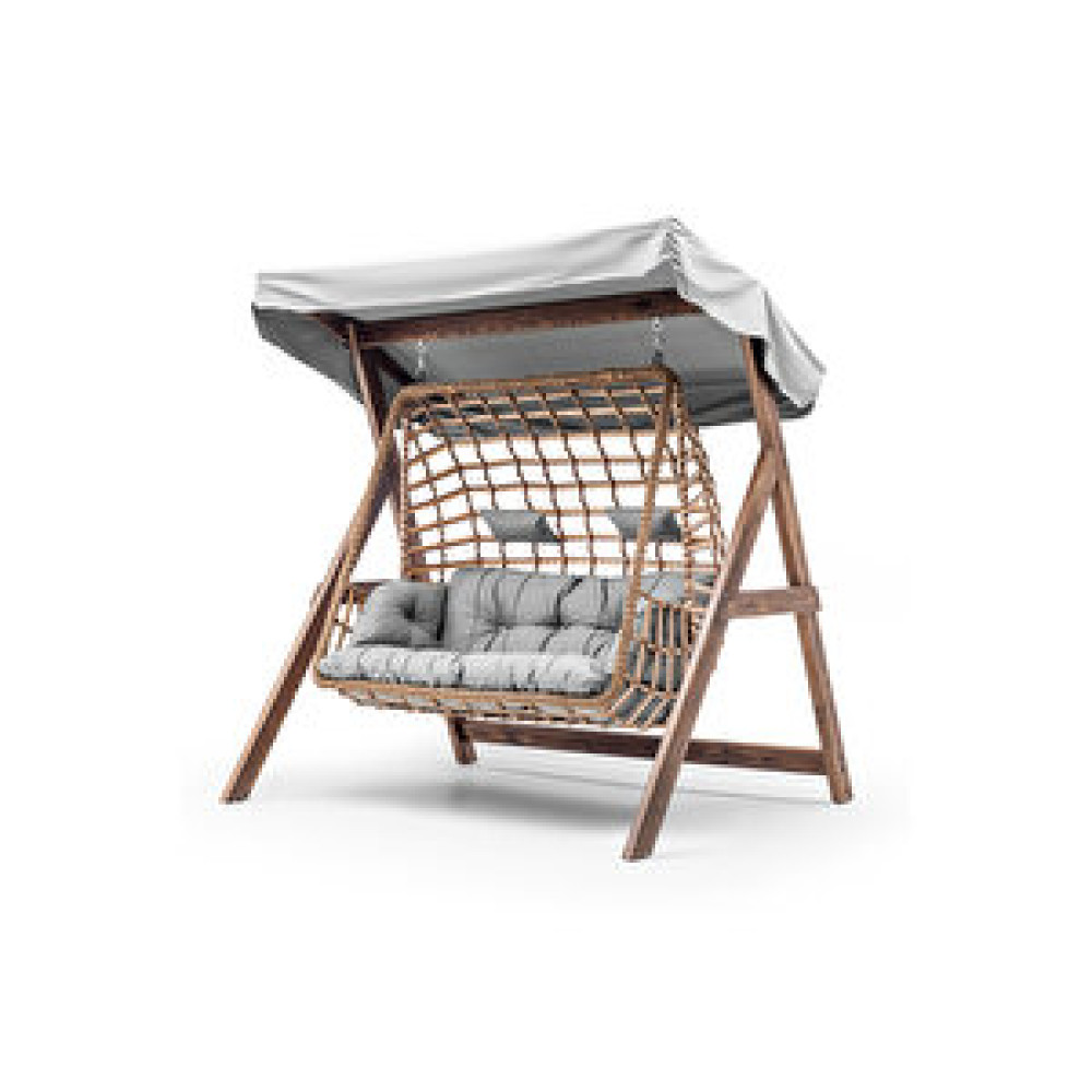 HİER Girne Swing Ahşap Rattan Salıncak Dış Mekan Bahçe Balkon Ve Teras Salıncağı Gri Bahçe Salıncağı Fiyatı