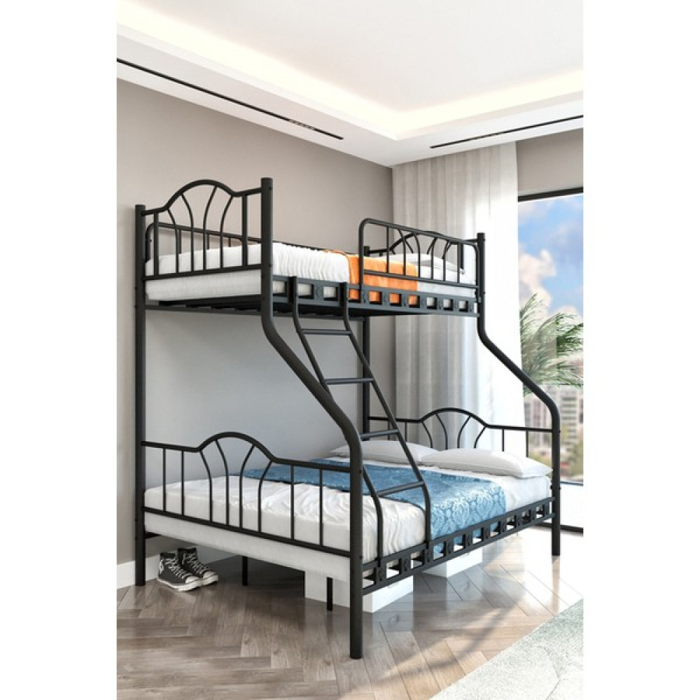 Hier Imaj 3 Kişilik Ebeveyn 3'lü Metal Siyah Ranza 90X190 ve 140X190 Yatak Ölçülü - 90 x 190 cm Ranza Fiyatı