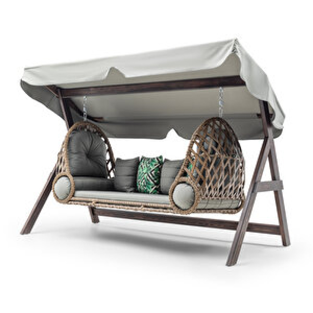 HİER Swing Saltanat Ahşap Rattan Salıncak Dış Mekan Bahçe Balkon Ve Teras Salıncağı Gri Bahçe Salıncağı Fiyatı