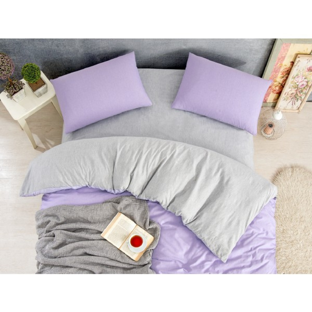 Hierapolis HomeTex Hierapolis Home Ranforce Çift Kişilik Nevresim Takımı -Çarşaf -Yorgan Kılıfı -Yastık Kılıfı- Tam Set -Pamukpolyester - Mor - Gri Nevresim Takımı Fiyatı