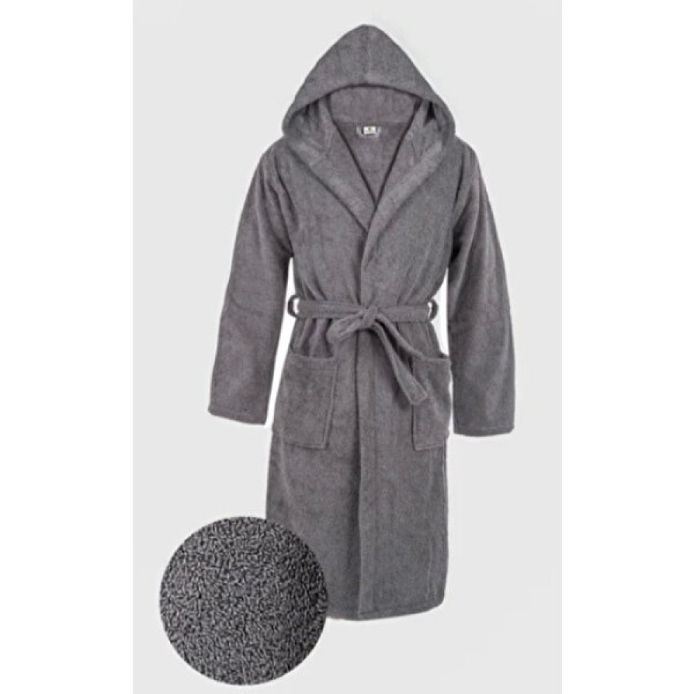 Hierapolis HomeTex Pamuk Unisex Antrasit Kapşonlu Bornoz -Pamuk Bukle Bornoz - L - XL Bornoz Fiyatı