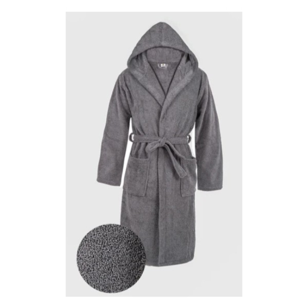 Hierapolis HomeTex Pamuk Unisex Antrasit Kapşonlu Bornoz -Pamuk Bukle Bornoz - S - M Bornoz Fiyatı