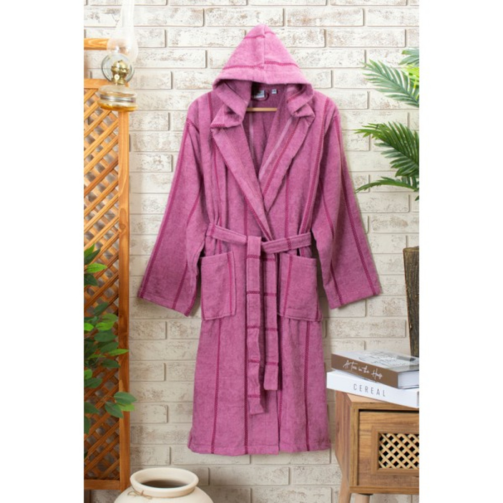 Hierapolis Pamuk Kapşonlu Kadife Bornoz - Unisex Bornoz - Lila - S - M Bornoz Fiyatı