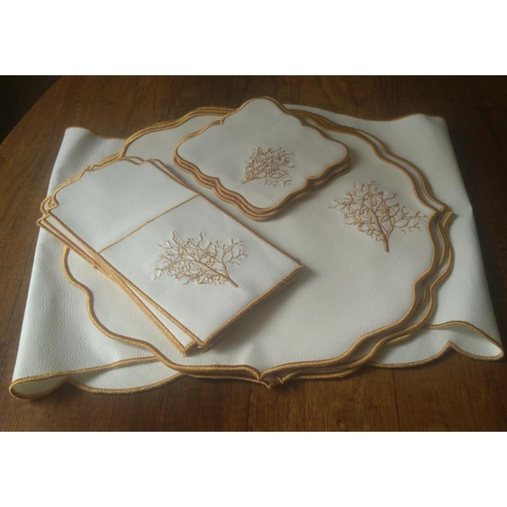 Hifa Ağaç Desenli Amerikan Runner Servis Takımı(19 Parça) - Açık Krem - 35 x 45 cm Amerikan Servis Fiyatı