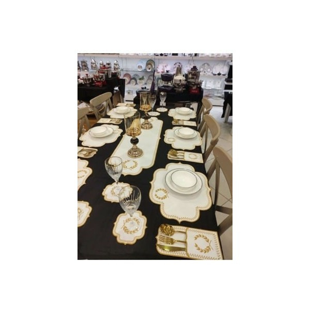 Hifa Amerikan Servis ve Runner Seti 8 Kişilik (25 PARÇA) (BEYAZ-GOLD) - Beyaz - 10 x 10 cm Amerikan Servis Fiyatı