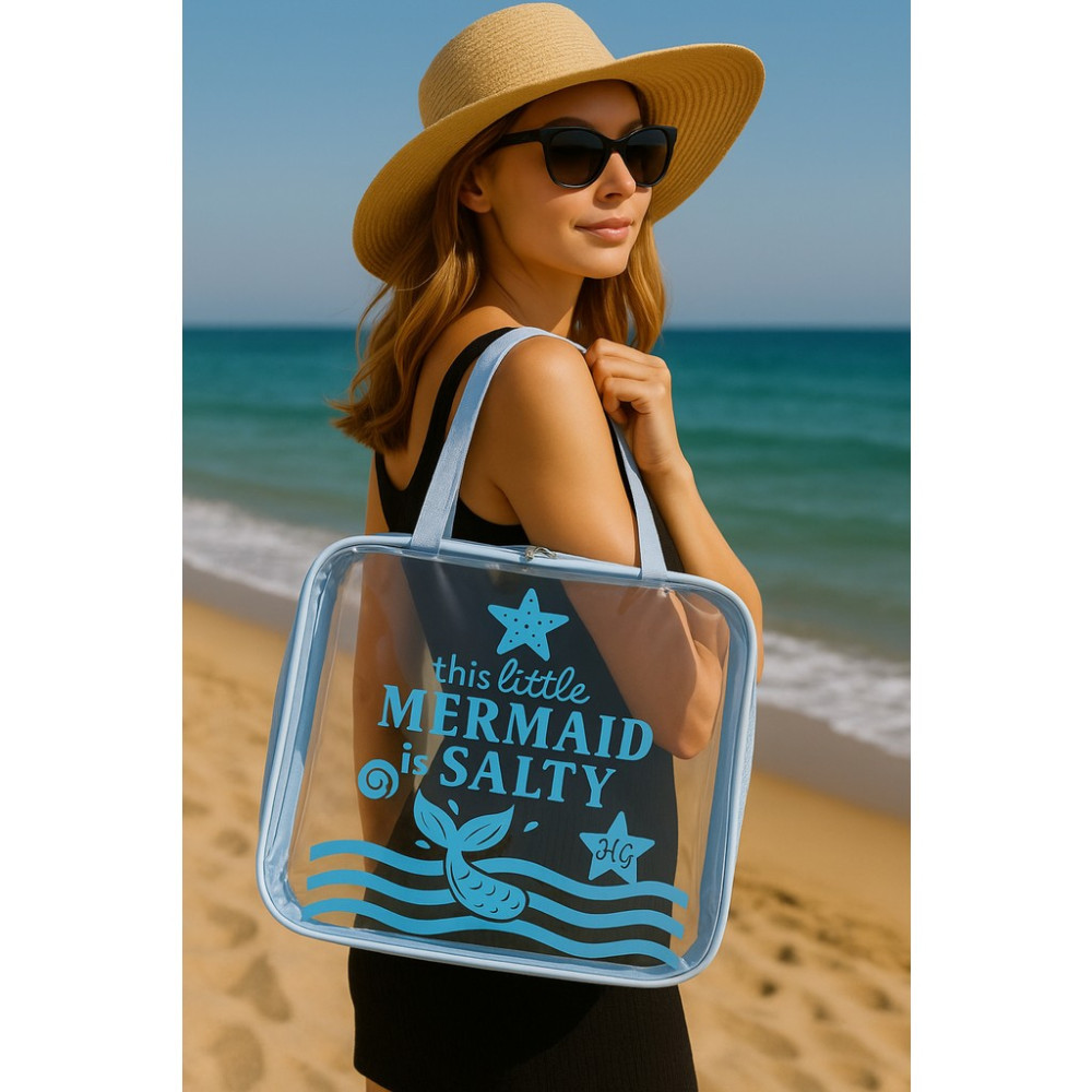 Hig Home Mermaid Temalı Su Geçirmez Şeffaf Plaj Çantası – Mavi Kadın Yazlık Tatil Çantası Bayan Plaj Çantası Fiyatı