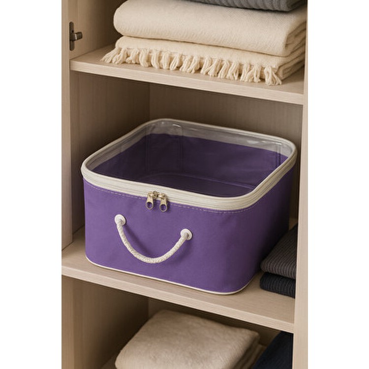 Hig Home Mor Şeffaf Kapaklı Hurç – 28X32X15 cm Orta Boy Dolap Içi Kıyafet ve Havlu Düzenleyici - 30 x 30 El / Yüz Havlusu Fiyatı