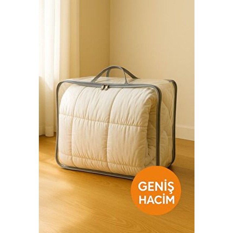 Hig Home Şeffaf Hurç 41x51x16 cm Saplı & Fermuarlı Yorgan ve Battaniye Saklama Çantası - Çok Renkli - 1 Adet - 30 x 30 Yorgan Fiyatı