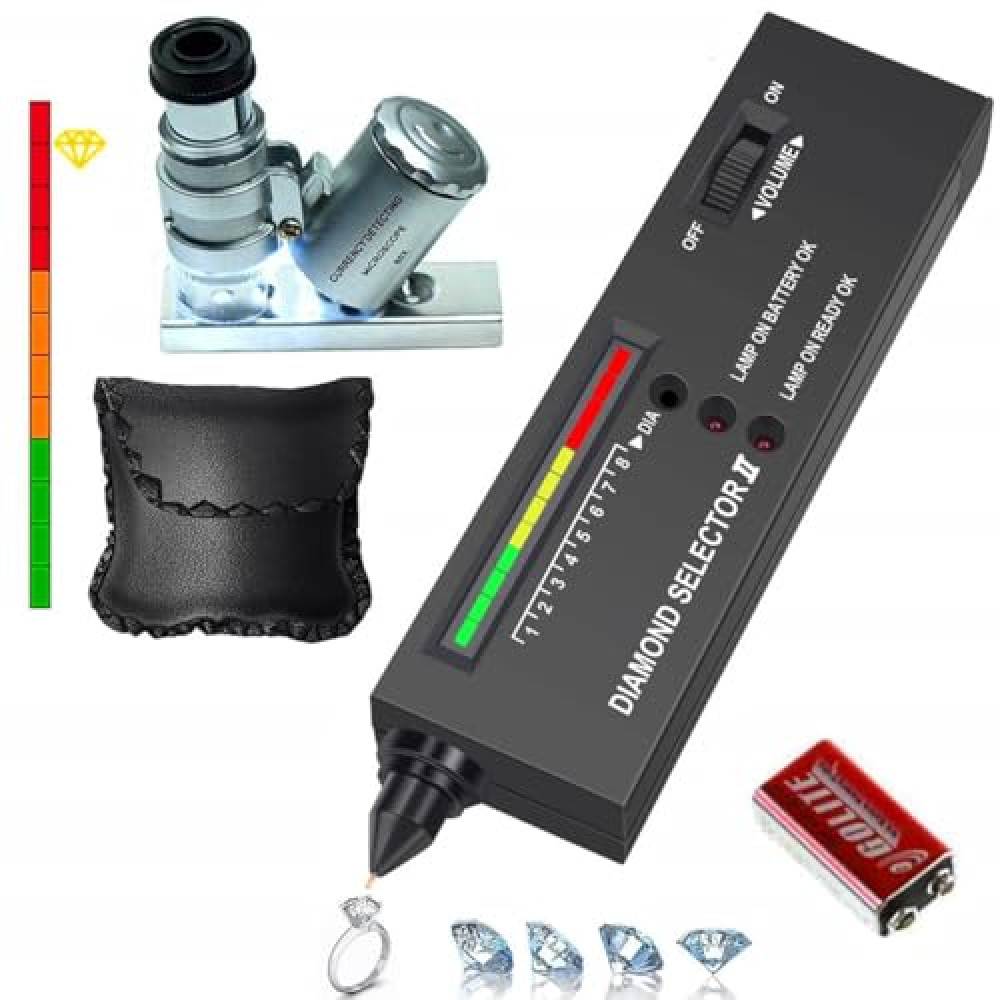 High Accuracy Diamond Tester＋60X Mini LED Magnifying,Diamond Tester Pen,Jewelry Diamond Tester,Professional Diamond Selector for Novice and Expert, Thermal Conductivity Meter