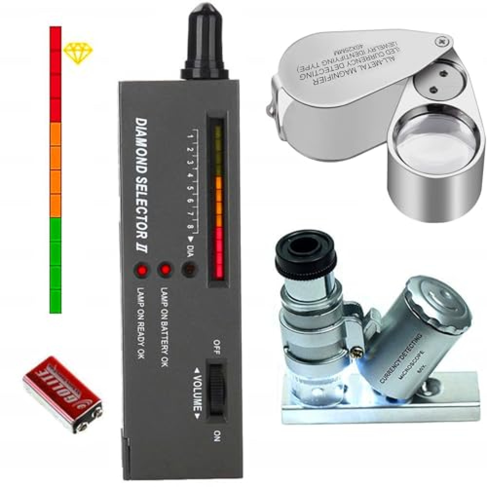 High Accuracy Professional Diamond Tester Pen, Jewelry Diamond Tester with 60X Mini LED Magnifying&40X Full Metal Illuminated Jewelry Loop Magnifier,Diamond Selector for Novice and Expert