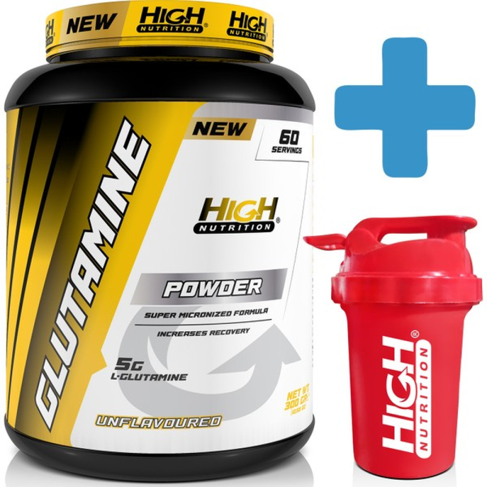 High Nutrition Glutamin Glutamine 300 Gr - Aromasız - 60 Servis - 1 Serviste 5000mg + Shaker - -- Amino Asit Fiyatı