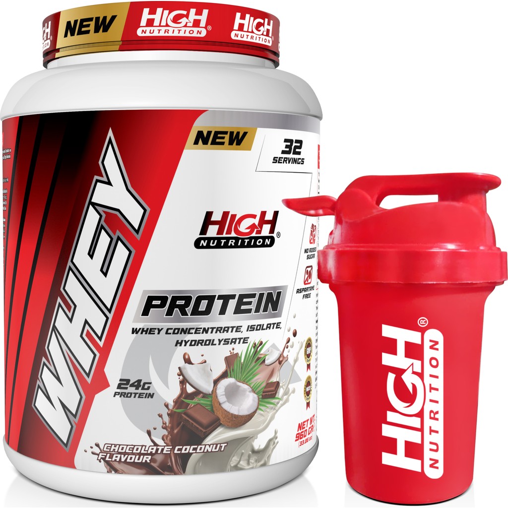 High Nutrition Whey Protein 960 gr Çikolata Hindistan Cevizi Aromalı Protein Tozu 24 gr Protein 32 Servis Shaker Hediye - Hindistan Cevizi - Kakao Diğer Fiyatı