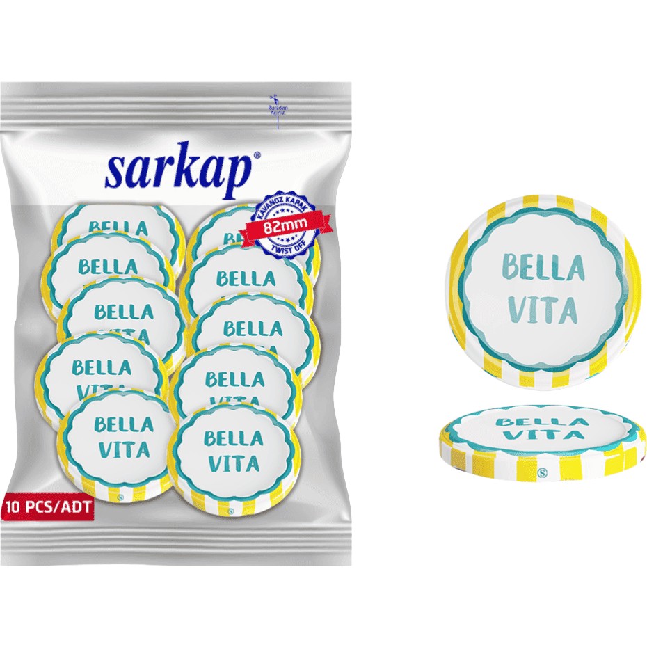 Hijyenik Paketli 10 Adet Kavanoz Kapağı Dolce Vita Desenler 82 mm - Bella Vita Sarı Diğer Fiyatı
