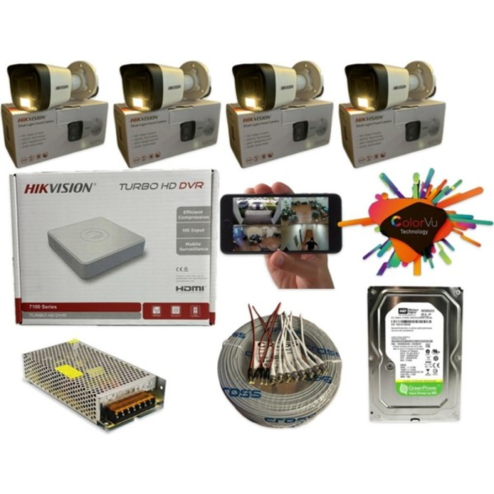 Hikvision 4 Kamerali Gece Renkli 4 Kanal 500GB HDD Güvenlik Kameraları Fiyatı