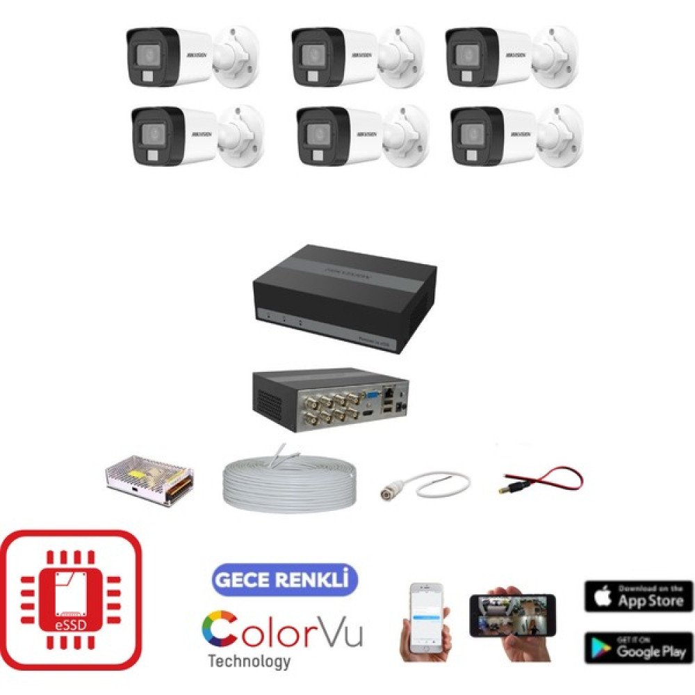 Hikvision Gece Renkli Güvenlik Kamerası 6'lı 1 Tb E-Ssd Oto Boyaları Fiyatı