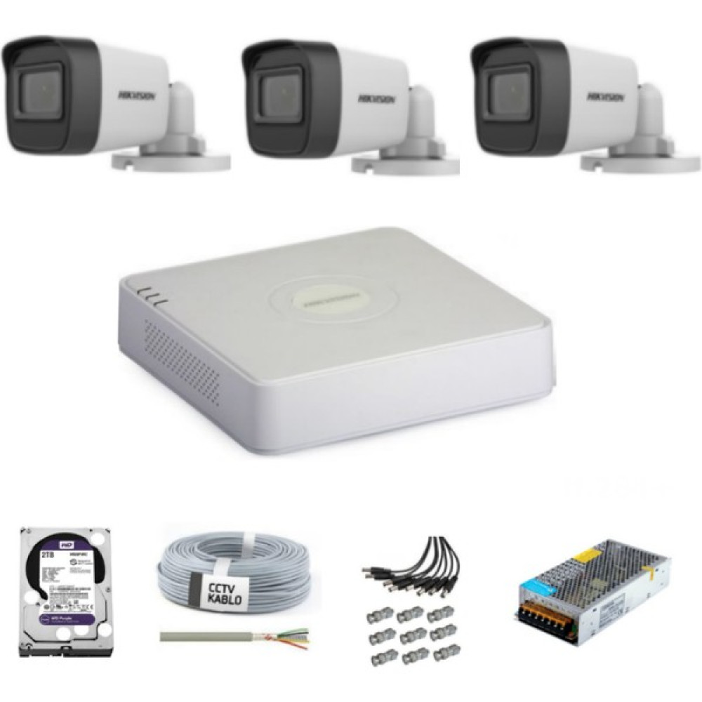 Hikvision Haıkon 3 Kameralı Güvenlik Kamera Hazır Set Güvenlik Kameraları Fiyatı
