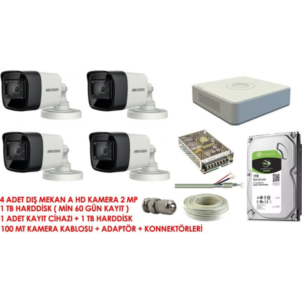 Hikvision Hıkvısıon 4lü Kamera Seti Güvenlik Kameraları Fiyatı