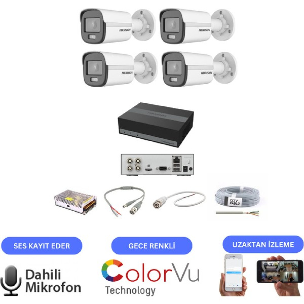 Hikvision Mikrofonlu 7/24 Renkli Görüşlü Güvenlik Kamerası Seti 4' Lü - 1tb Essd Oto Boyaları Fiyatı