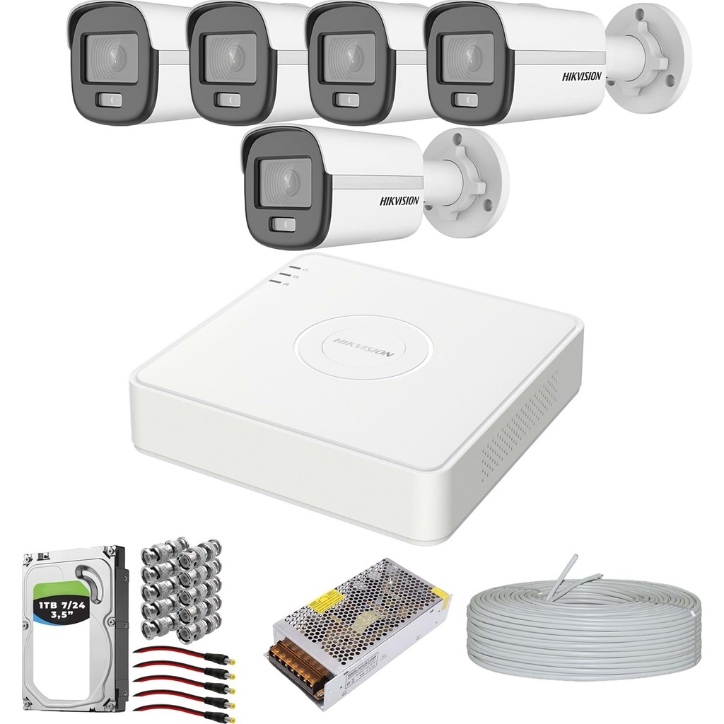 HIKVISION Premium Set 7/24 Renkli 5 Kameralı Kamera Sistemi 1TB HDD Gece Görüş Özelliği ile Güvenlik Kameraları Fiyatı