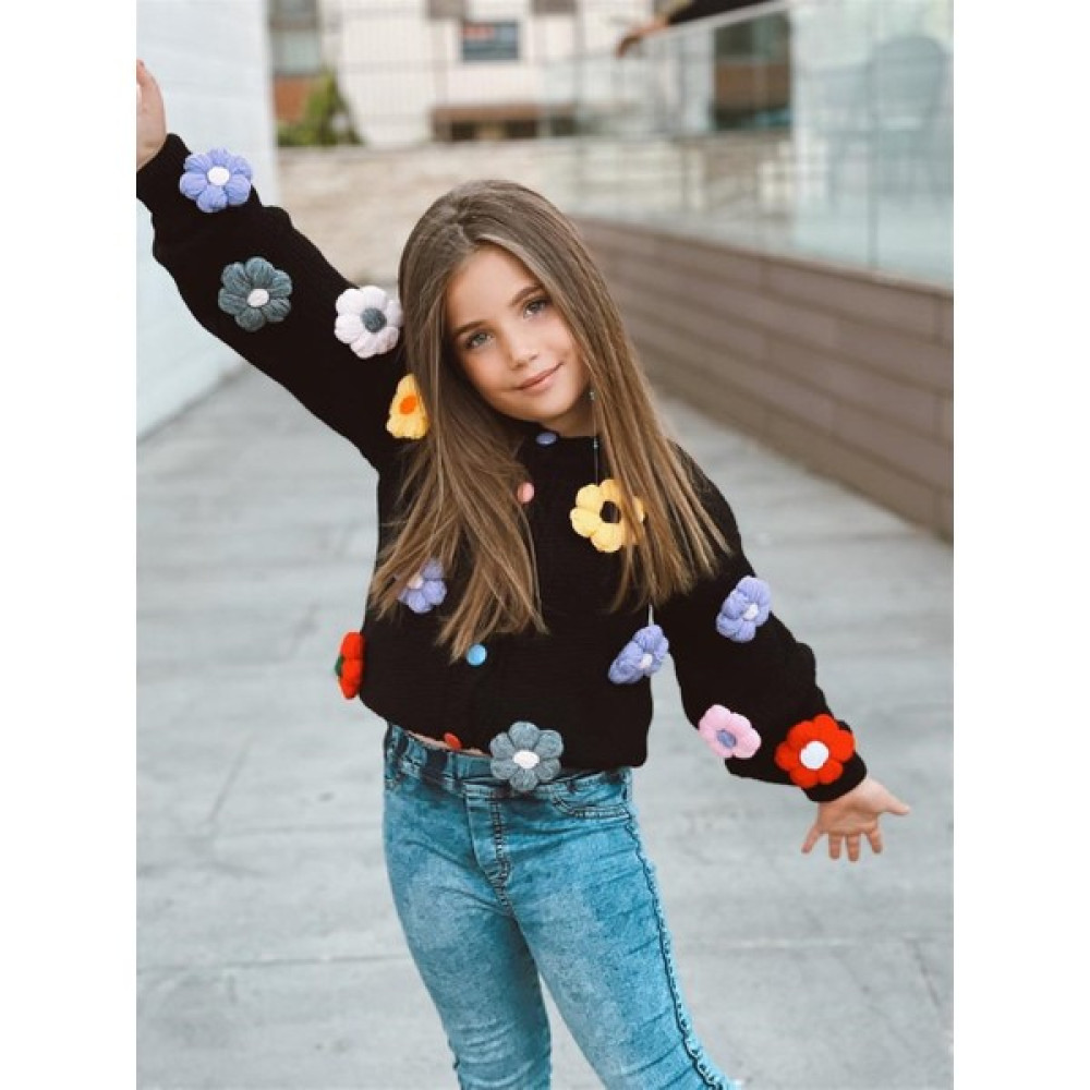 Hilal Akıncı Kids Kız Çocuk Papatya Nakışlı Triko Hırka Kot Pantolon Bere 3'lü Takım Kız Çocuk Giyim Takımı Fiyatı