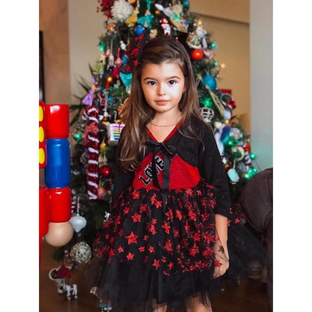 Hilal Akıncı Kids Kız Çocuk Yıldızlı Simli Love Model Abiye Elbise Kız Çocuk Elbise Fiyatı