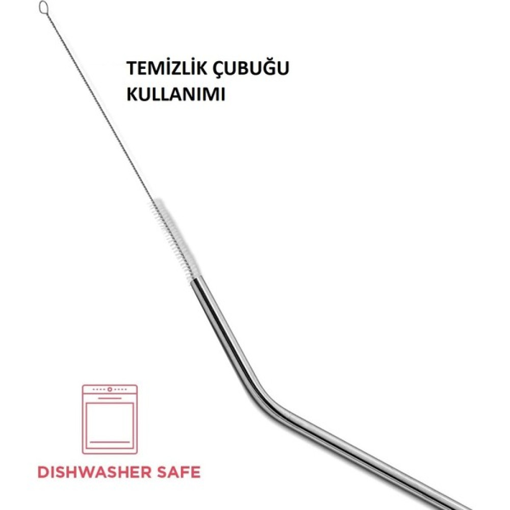 Hilall Shop Çelik Pipet Paslanmaz Çelik Metal Meşrubat Pipeti ve Pipet Temizleme Fırçası Seti 5 Parça - Renkli Hediyelik Eşya Fiyatı