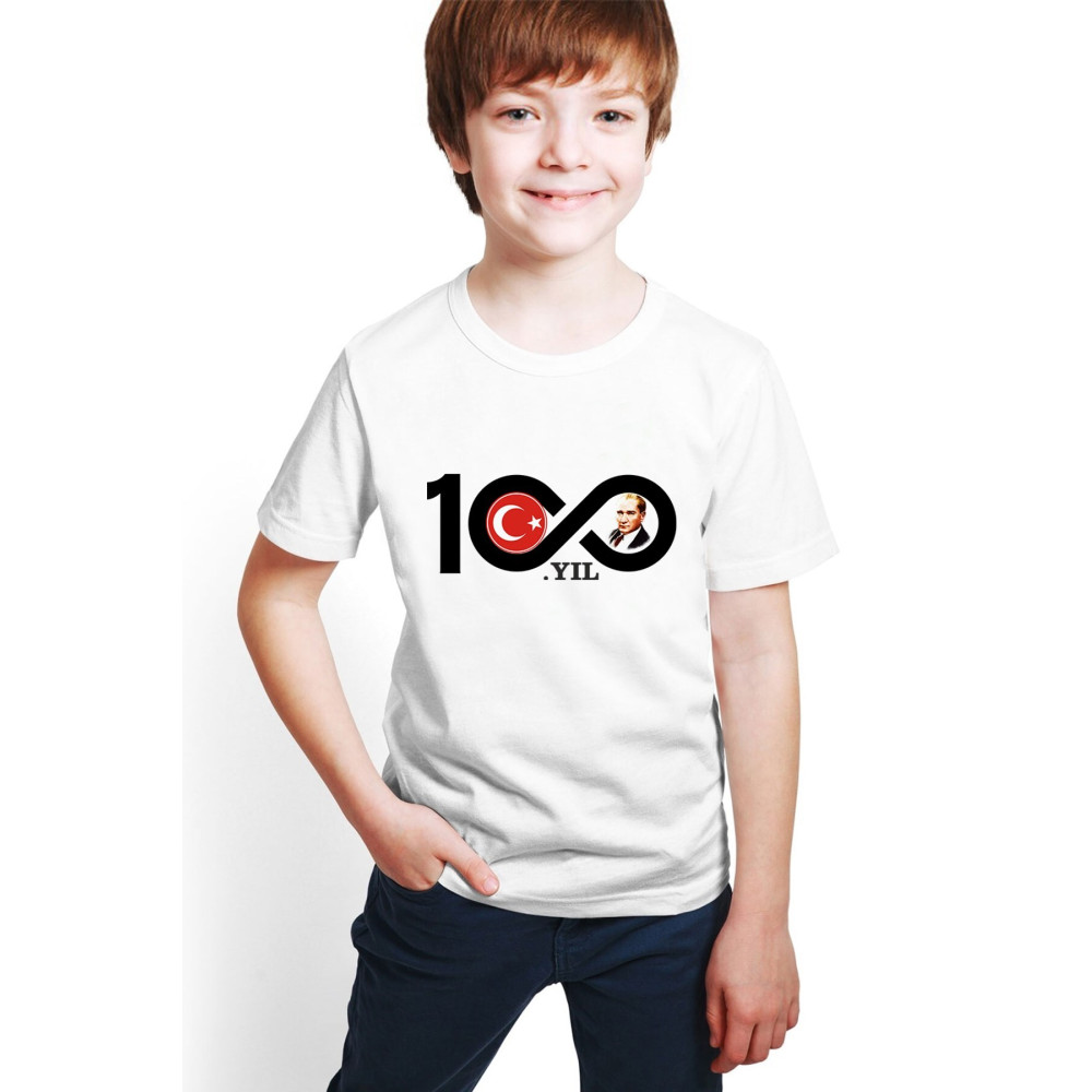 hilon 100. Yıl Atatürk Baskılı Unisex Çocuk Tişört HC01 11-12 Yaş Beden Bayan T-shirt Fiyatı