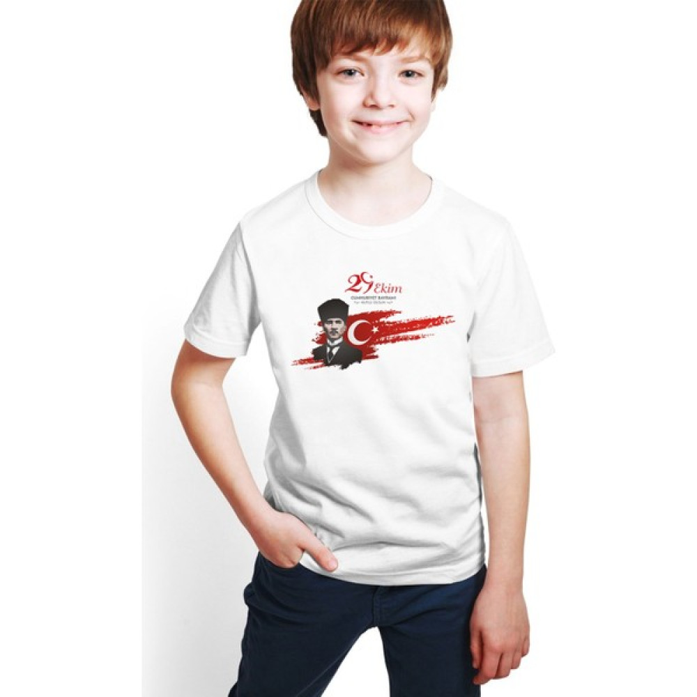 Hilon 29 Ekim Cumhuriyet Bayramı Atatürk Baskılı Unisex Çocuk Tişört H02 Erkek Çocuk T-shirt Fiyatı