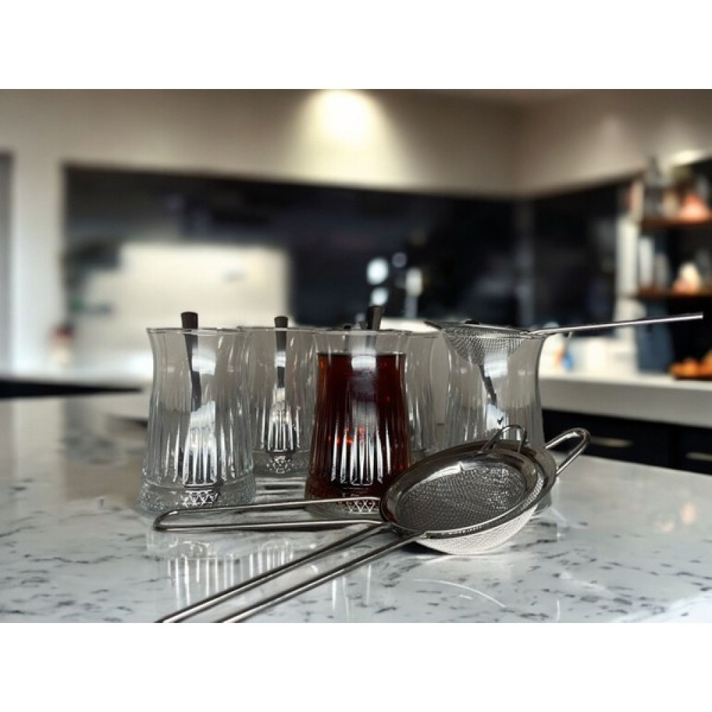 Hinessa 3lü Çay Seti (Çay Bardağı, Çay Kaşığı, Çay Süzgeci ) - Şeffaf Fincan / Bardak / Kahve Takımı Fiyatı