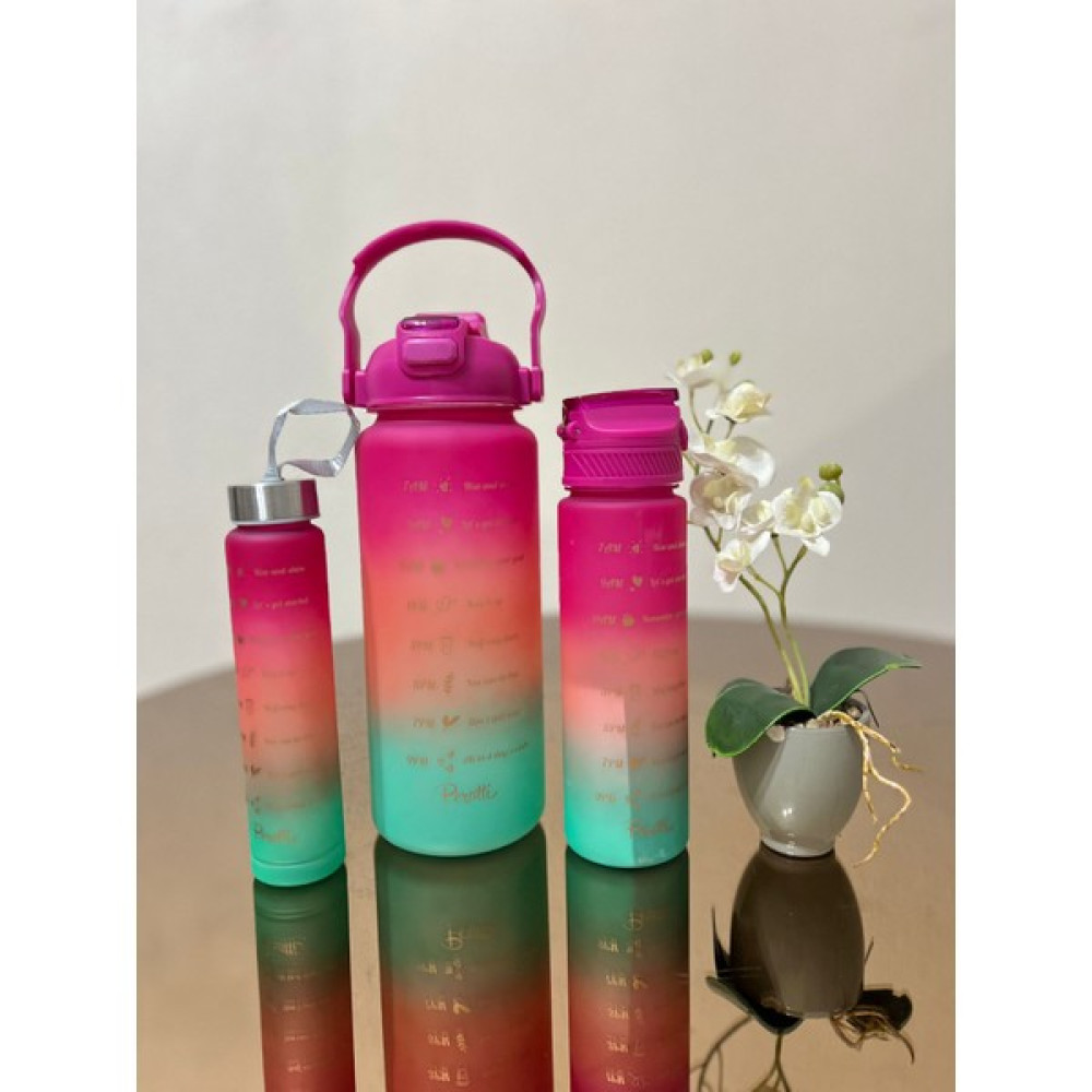 Hineza Home 3lü Üçlü Özel Üretim Motivasyon Matarası 2lt 0,8lt 0,3lt Bpa Içermez - 6GA-Pembe Suluk Fiyatı