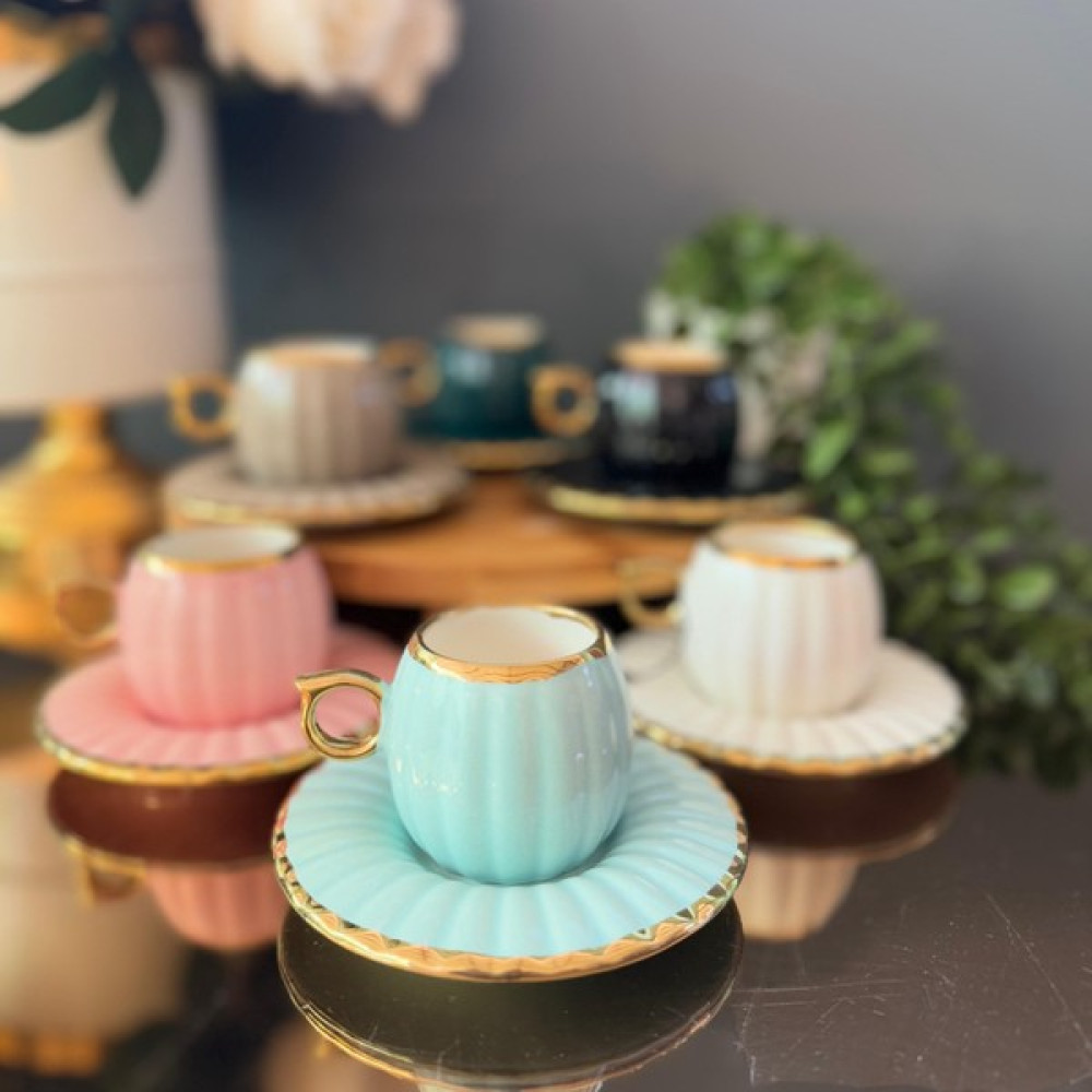 Hineza Home Dik Çizgiler Fincan Takımı - Açık Mavi - Sarı Fincan / Bardak / Kahve Takımı Fiyatı