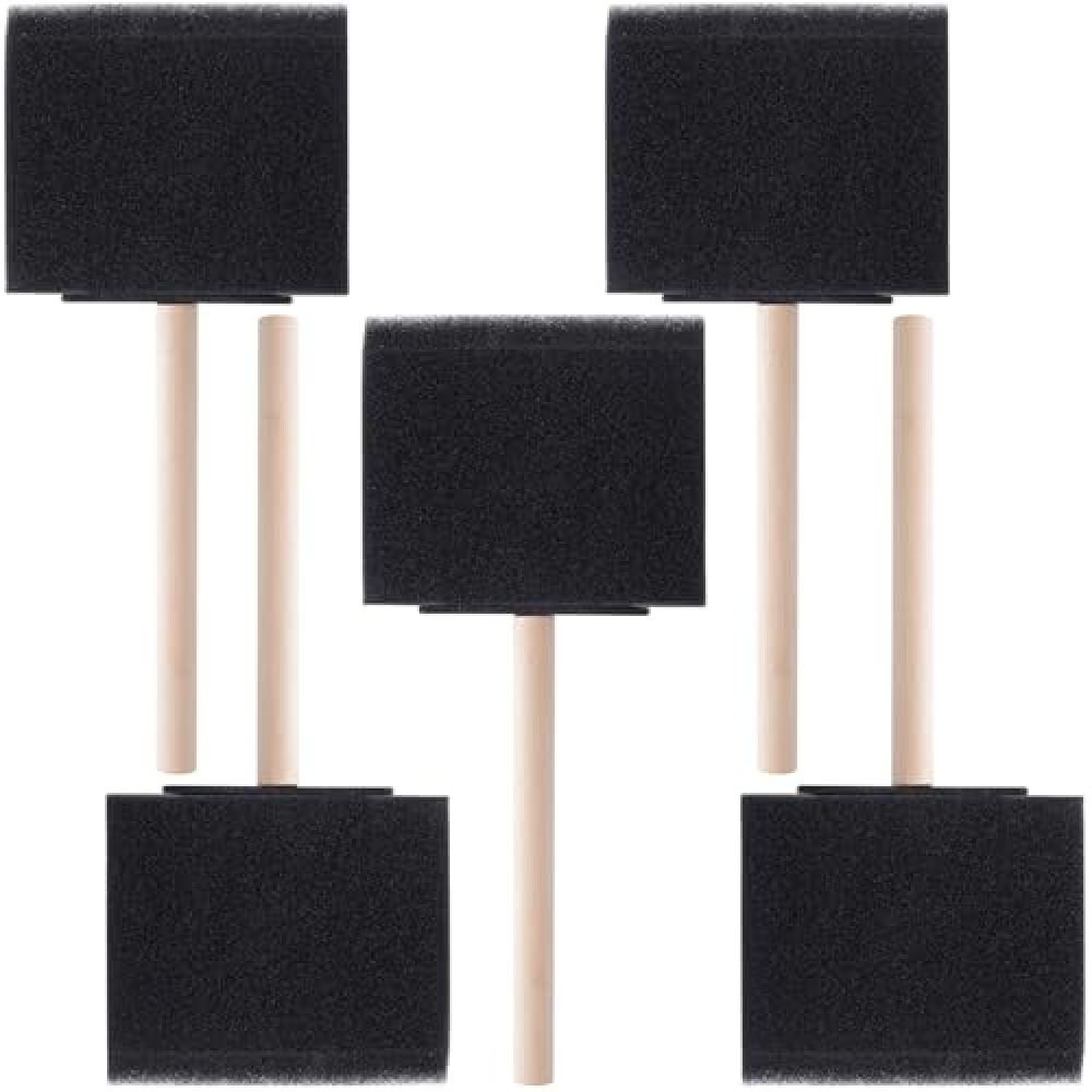 HINZIC 5Pcs 3inch Foam Paint Brushes Black Sponge Brushes Wood Handle Foam Brushes for Painting Varnishes DIY Craft Projects