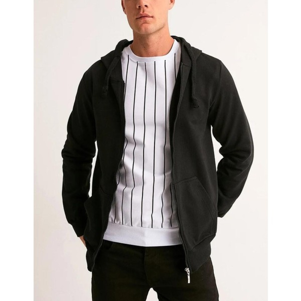 Hipatu Düz 2 Ip Şardonlu Fermuarlı Kapşonlu Oversize - Siyah Erkek Sweatshirt Fiyatı