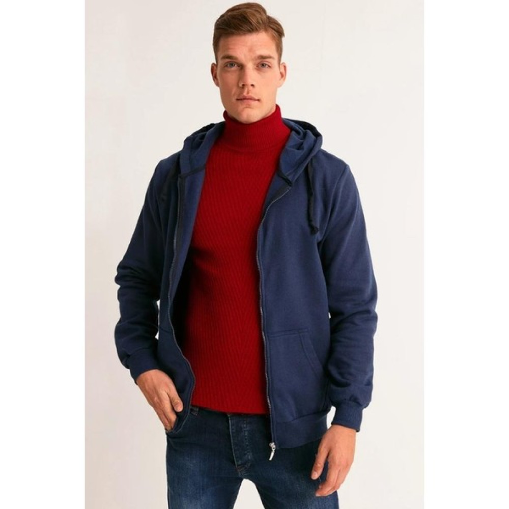 Hipatu Düz 2 Ip Şardonlu Fermuarlı Kapşonlu Oversize Sweat - Lacivert Erkek Sweatshirt Fiyatı