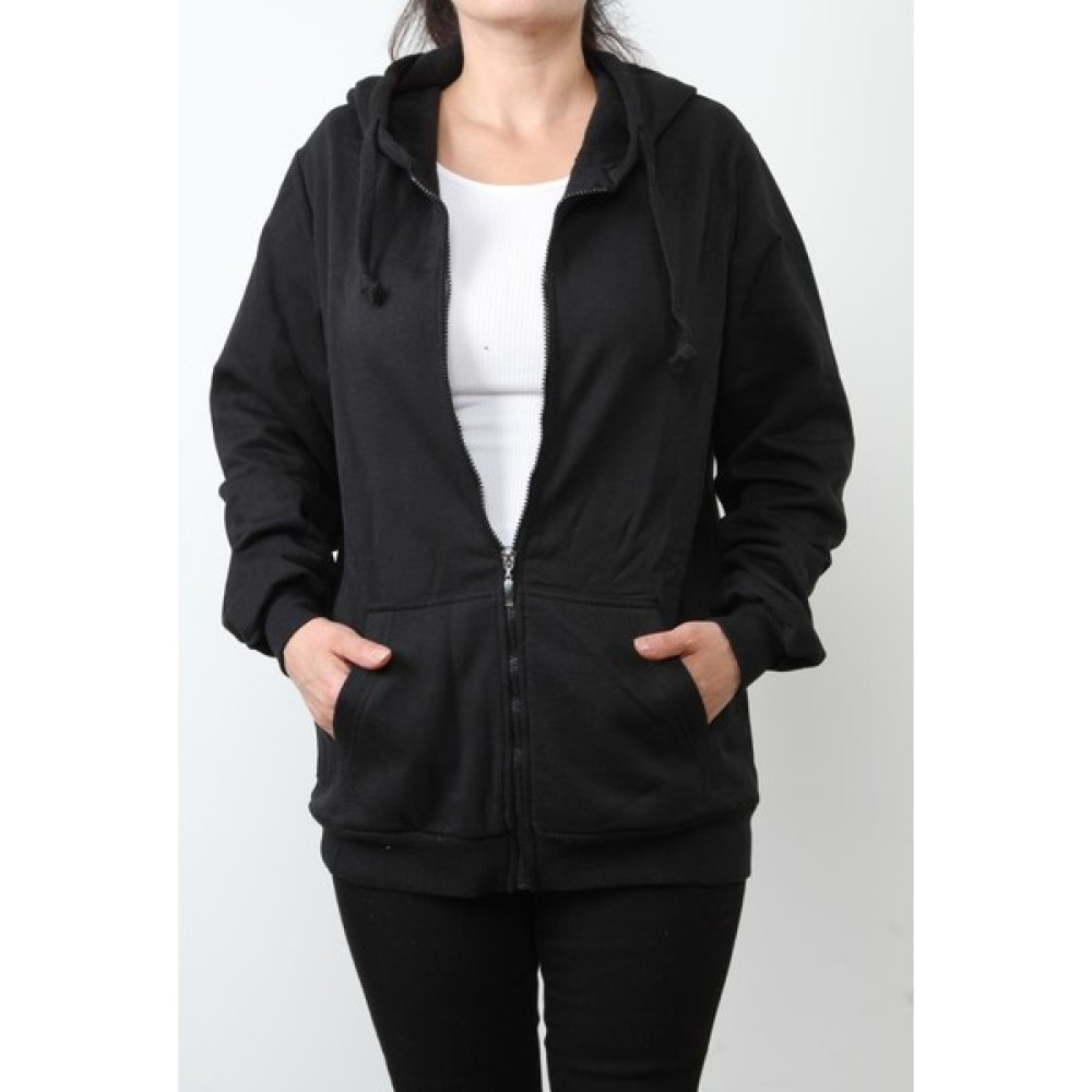 Hipatu Kadın Düz 2 Ip Şardonlu Fermuarlı Kapşonlu Oversize Sweat - Siyah Bayan Sweatshirt Fiyatı