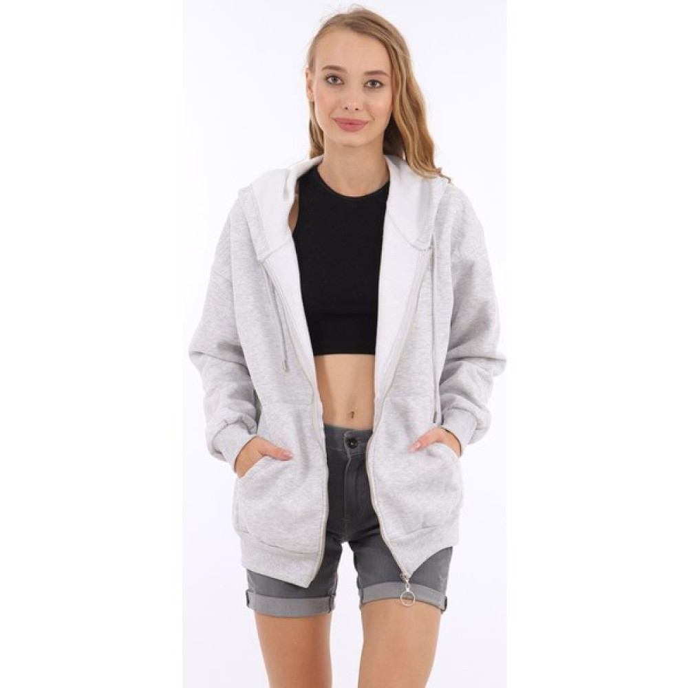 Hipatu Tam Fermuarlı Kapşonlu Kadın Gri Sweat Bayan Sweatshirt Fiyatı