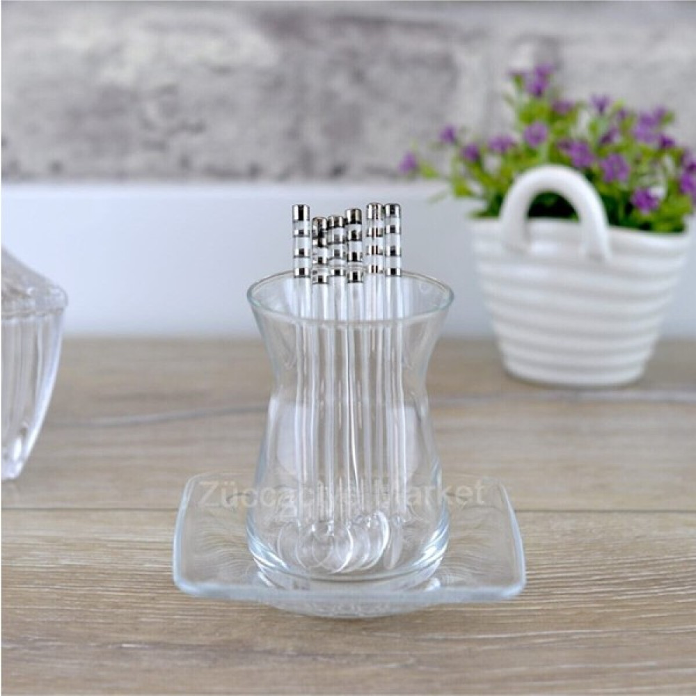 Hipatya Gümüş Detaylı Silver Lüx Cam Çay Kaşığı Çatal / Kaşık / Bıçak Takımları Fiyatı